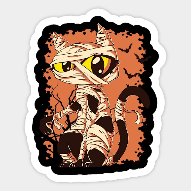 Happy Haloween Cat Mummy Black Cat Funny Halloween Sticker by GoodArt